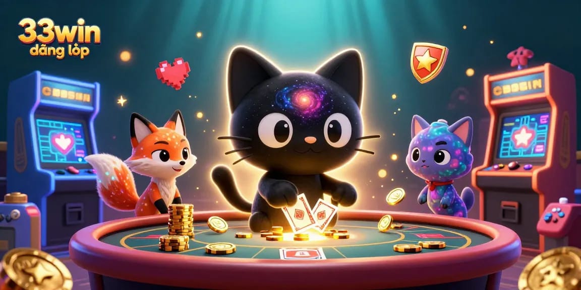 Engage with the cosmic casino experience of 33win đăng nhập, featuring vibrant gaming characters.