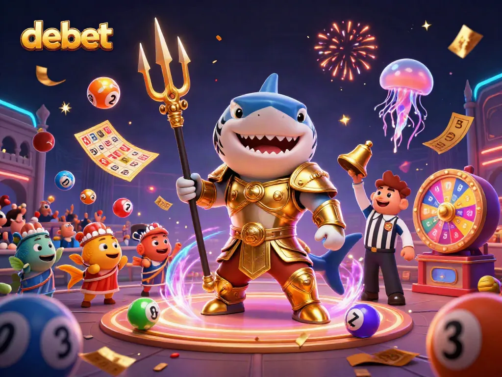 Engage in thrilling gameplay at debet with a lively underwater casino scene, showcasing vibrant lottery elements.