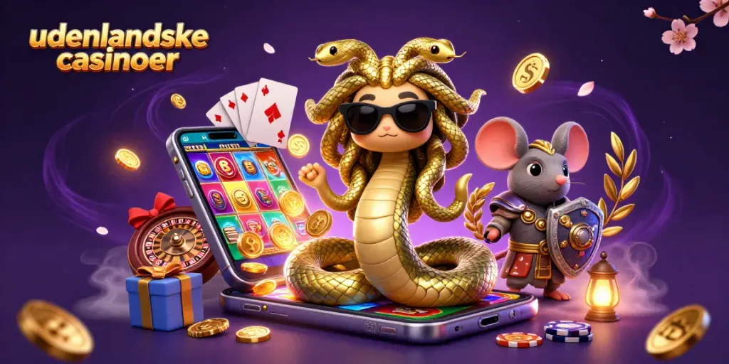 Engage with udenlandske casinoer through an animated scene of gameplay filled with dynamic slot action and mythological charm.
