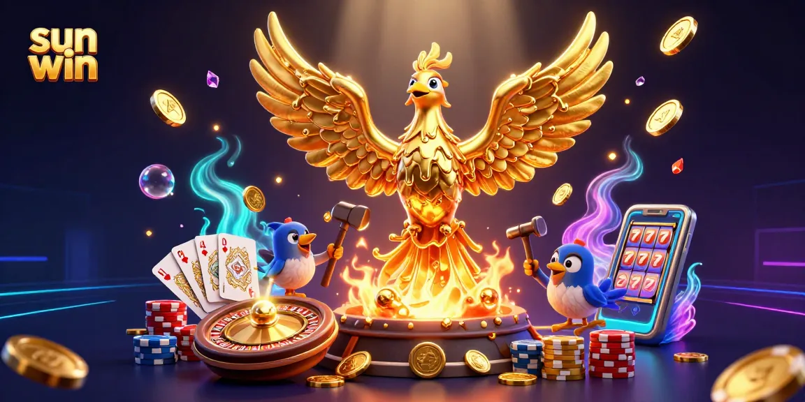Engage with the vibrant excitement at sun win, featuring a molten phoenix and legendary casino elements.