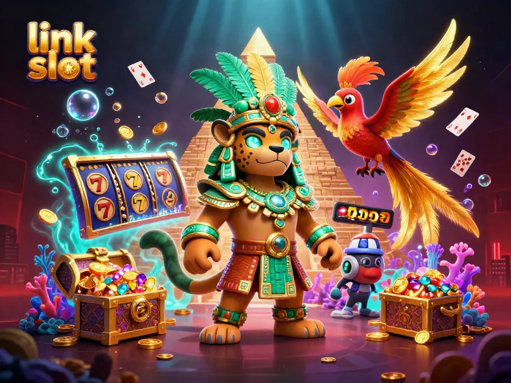 Engage in thrilling gameplay with link slot featuring a vibrant Mayan priest and cascading treasures.