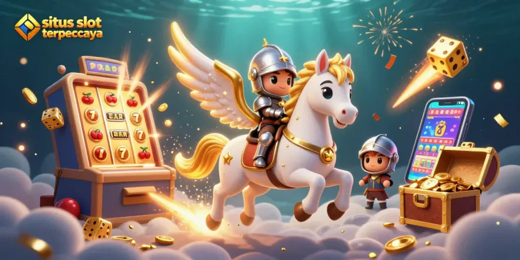 Experience thrilling jackpots at situs slot terpercaya with vibrant slot machines, golden coins, and exciting game elements.