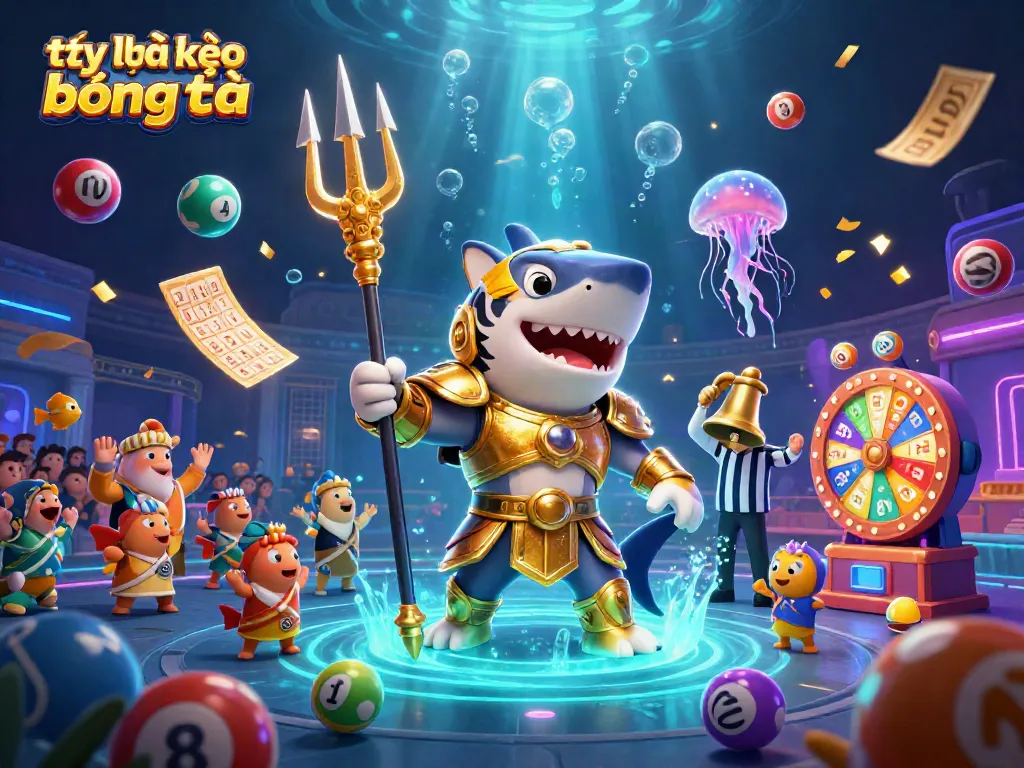 Bet on tỷ lệ kèo bóng đá with a vibrant underwater casino scene full of action and energy.