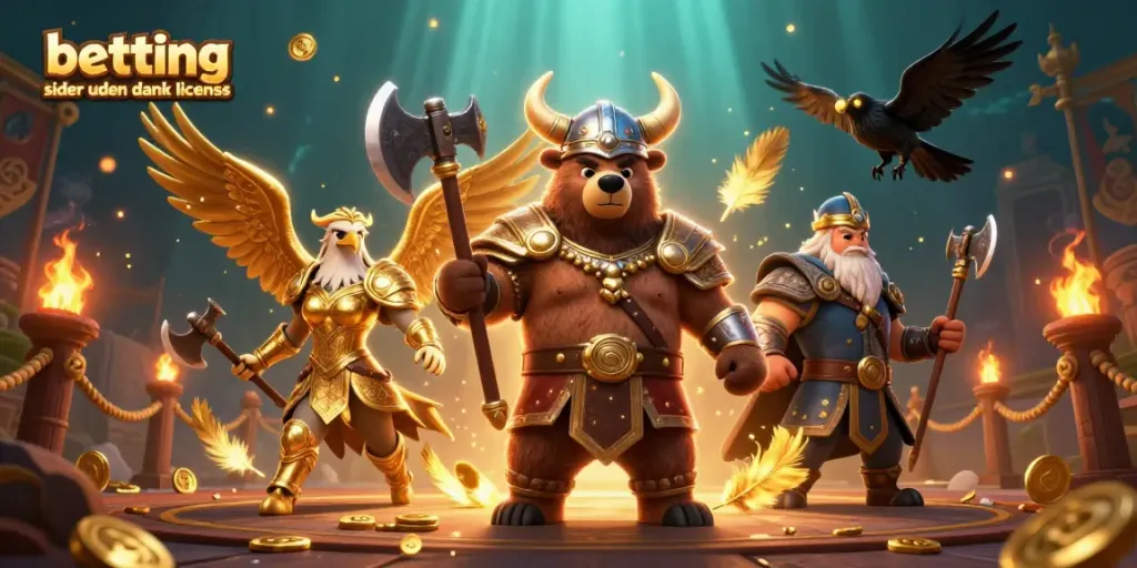 Engage with betting sider uden dansk licens in this vibrant 3D Viking-themed casino illustration.