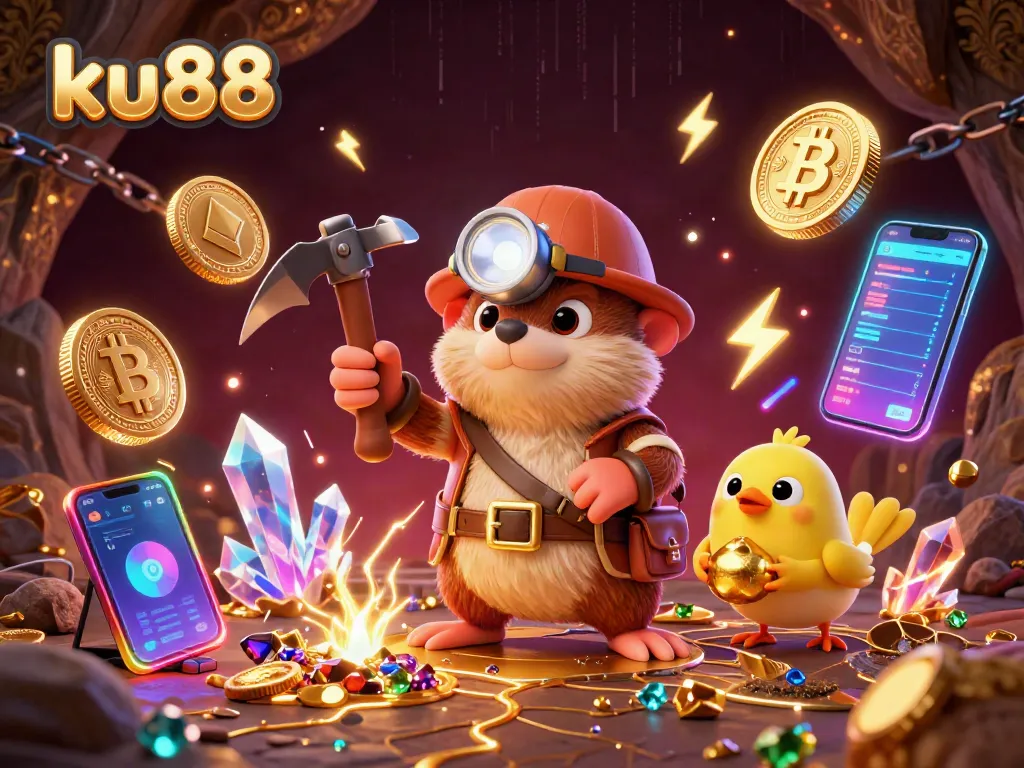 ku88 players mining treasures with vibrant 3D elements in an exciting casino setting