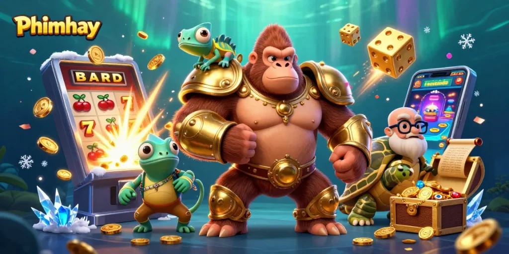 Engage in thrilling gameplay with Phimhay, featuring vibrant characters and dynamic casino elements.