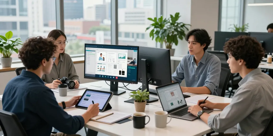 Collaborative workspace showcasing a team during a video call, representing the WPS Official Website's professional atmosphere.